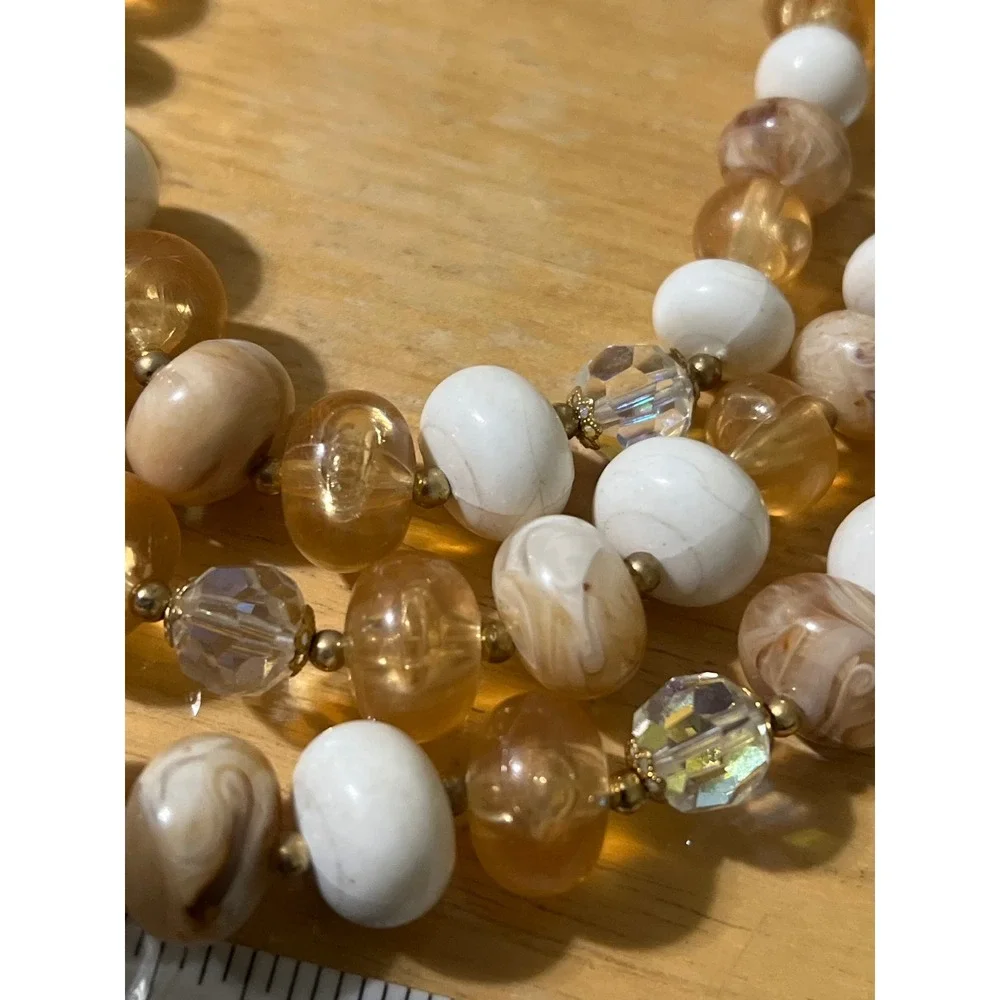 Chunky Multi Strand Beaded Necklace Gold Tone Rhinestone‎ Accent Statement Event